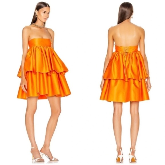 Rotate Birger Christensen Carmina Tiered Mini Dress Orange NWT - Picture 3 of 13